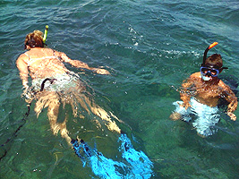 snorkeling over live reefs in
        Biscayne National Park south of Key Biscayne