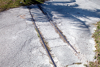 Crandon Park Zoo Railroad Tracks in the pavement at                Crandon Park Beach